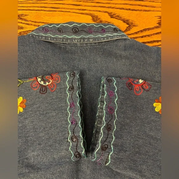 Embroidered Denim Jacket with Floral Design - Picture 12 of 12